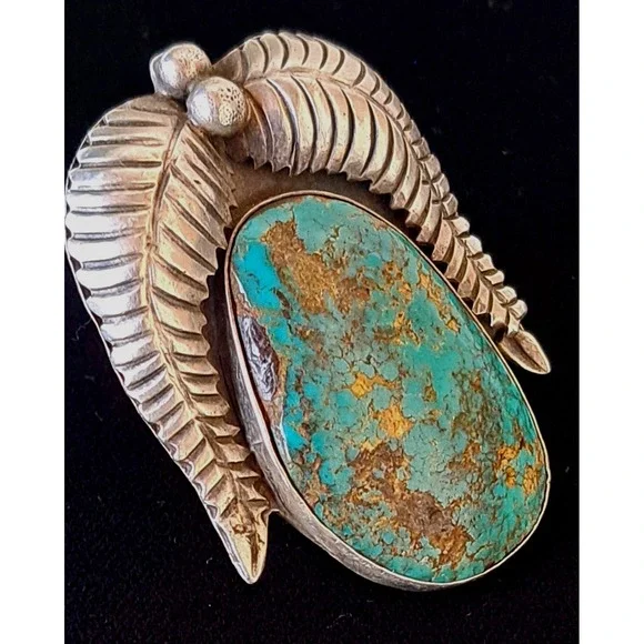 Huge Lone Mountain Turquoise Native American Ring 8 Stamped MF 34.3g - Picture 5 of 8